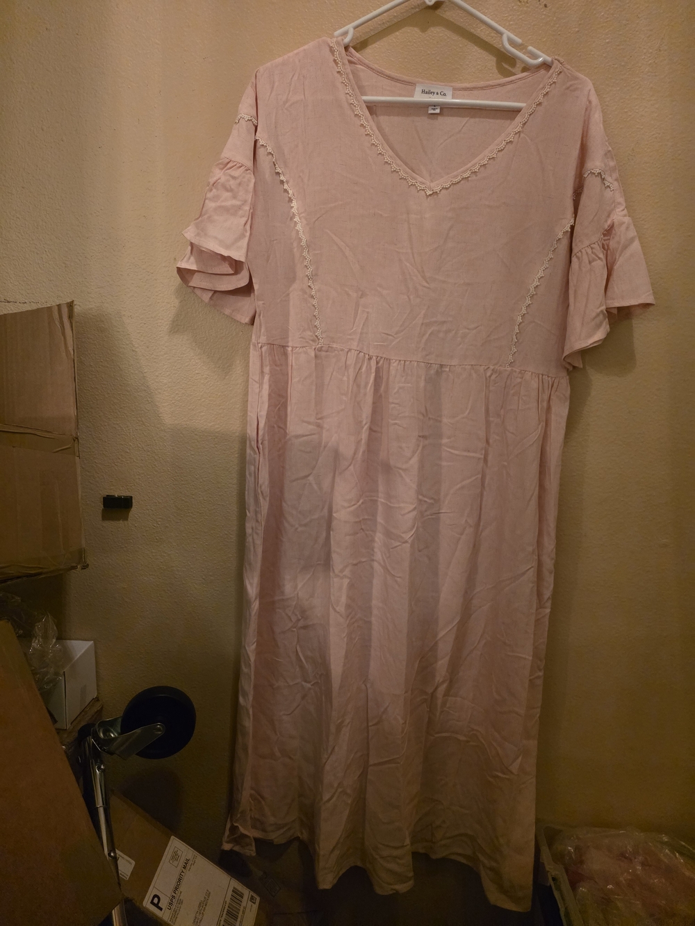 Relaxed Blush Pink V-Neck Tiered Maxi Dress